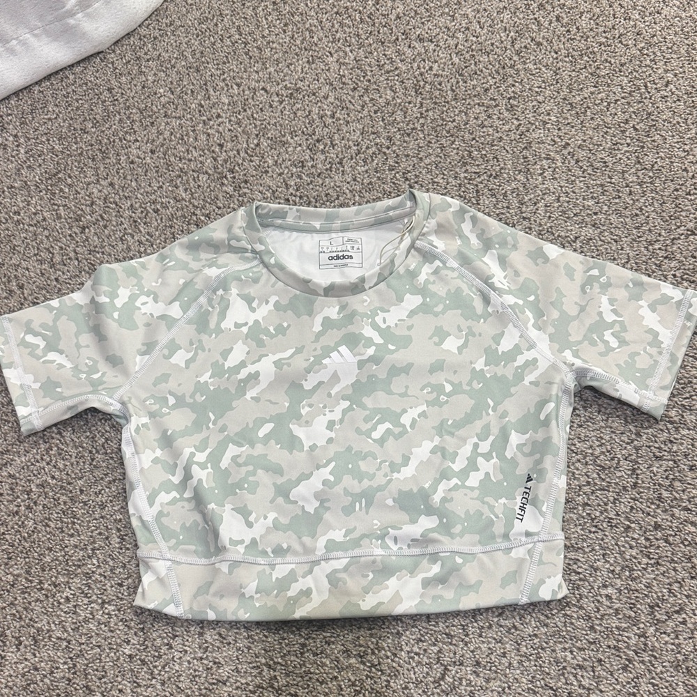 adidas Light Green Camo Short Sleeve Performance Tee